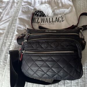 MZ Wallace Quilted Black Nylon Crossbody with Silver Hardware